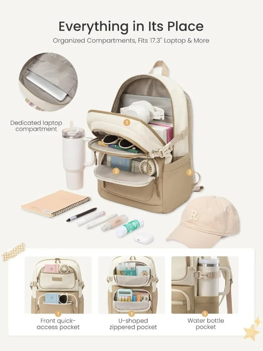 Stylish Large Capacity Laptop Backpack for Teens & College, Lightweight Bookbag